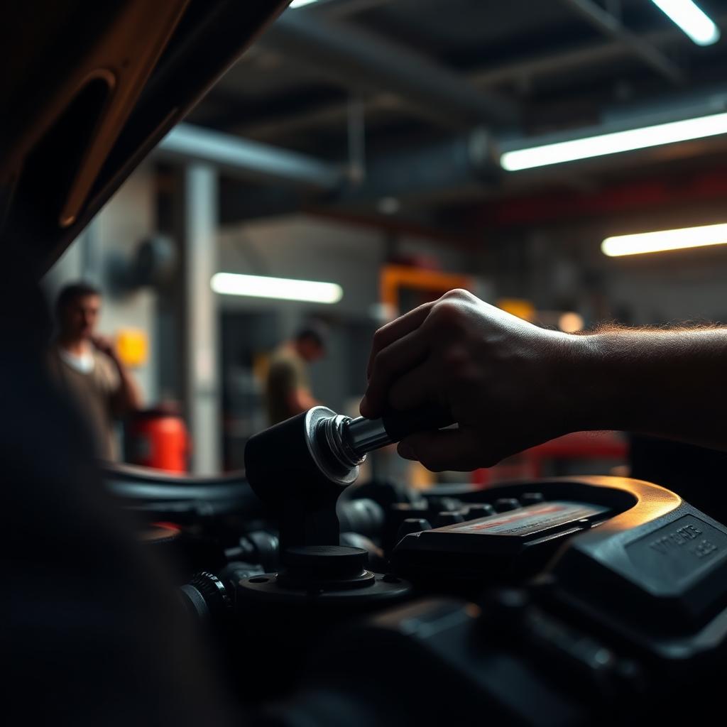 Mecânico a trabalhar no motor com chave dinamométrica na oficina JR EV Solutions